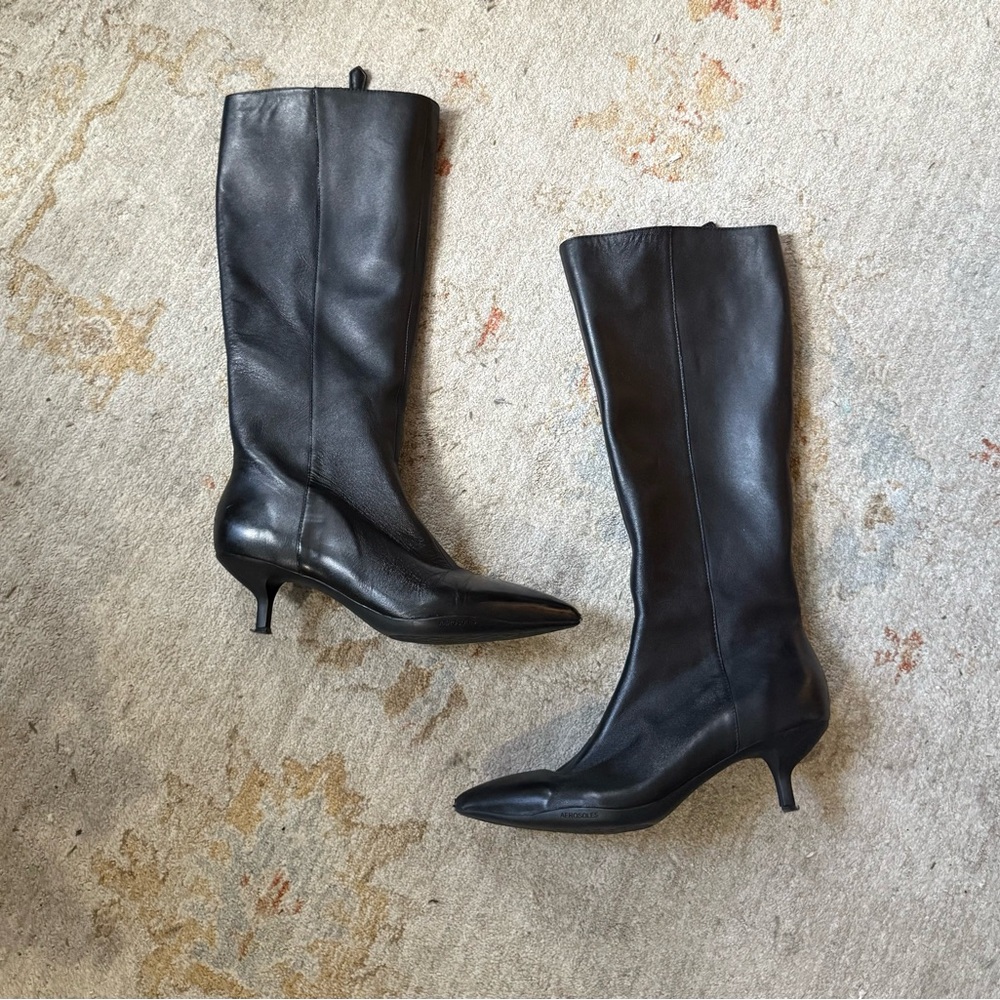 ͙͘͡★ Aerosoles Leather Boots - Kitten Heel and Pointed Toe - 9